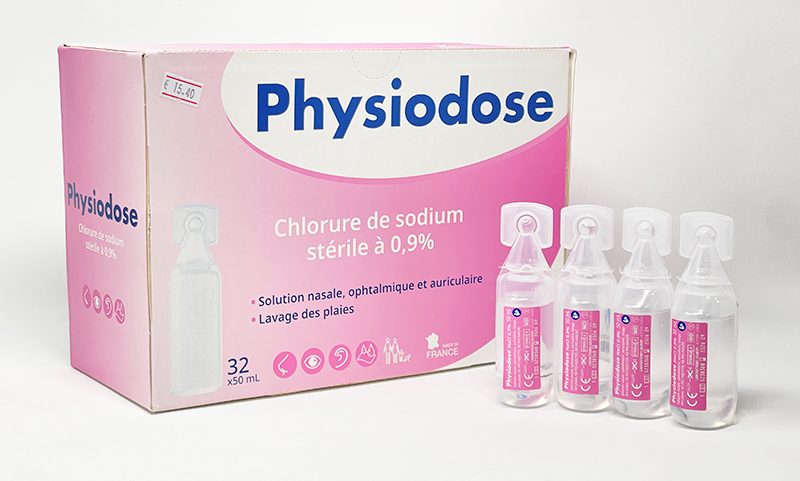 32 doses de 50ml - Physiodose - Chlorure de sodium stérile à 0.9% - Gilbert