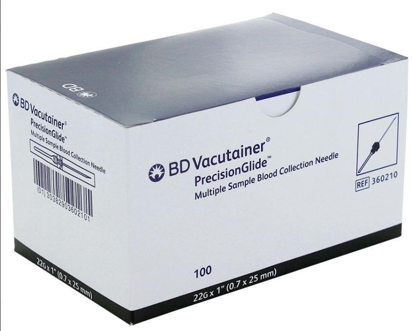 100 Aiguilles stériles BD VACUTAINER pour prélèvements multiples - Noires - 22G x 1" (0.7x25mm)