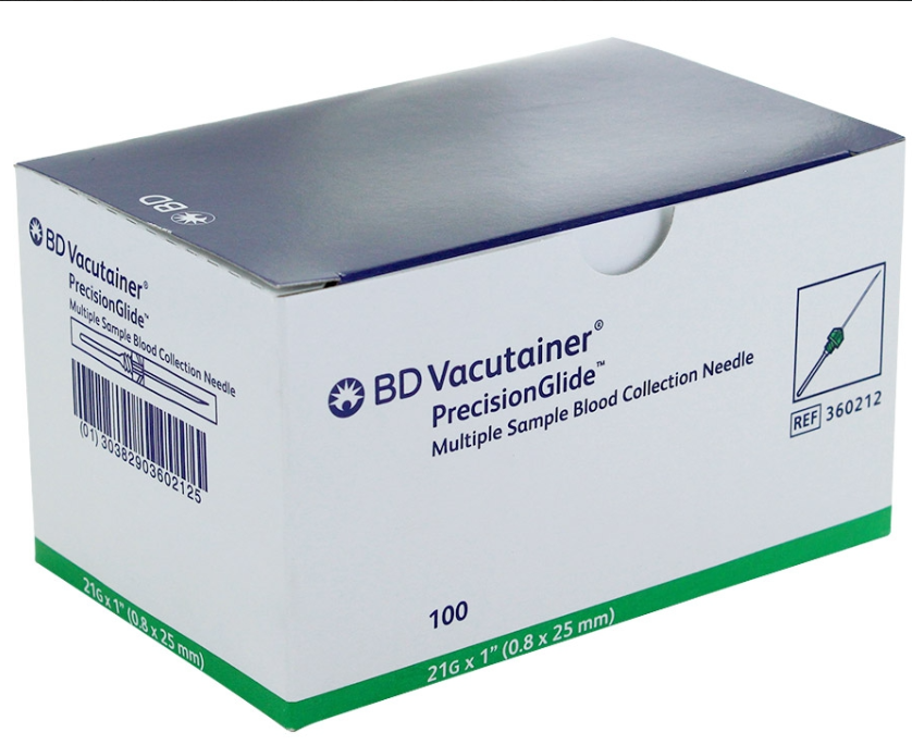 100 Aiguilles stériles BD VACUTAINER pour prélèvements multiples - Vertes - 21G x 1" (0.8x25mm)