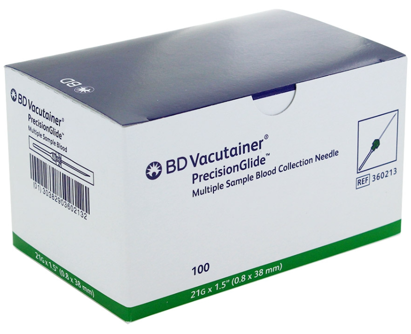 100 Aiguilles stériles BD VACUTAINER pour prélèvements multiples - Vertes - 21G x 1.5" (0.8x38mm)